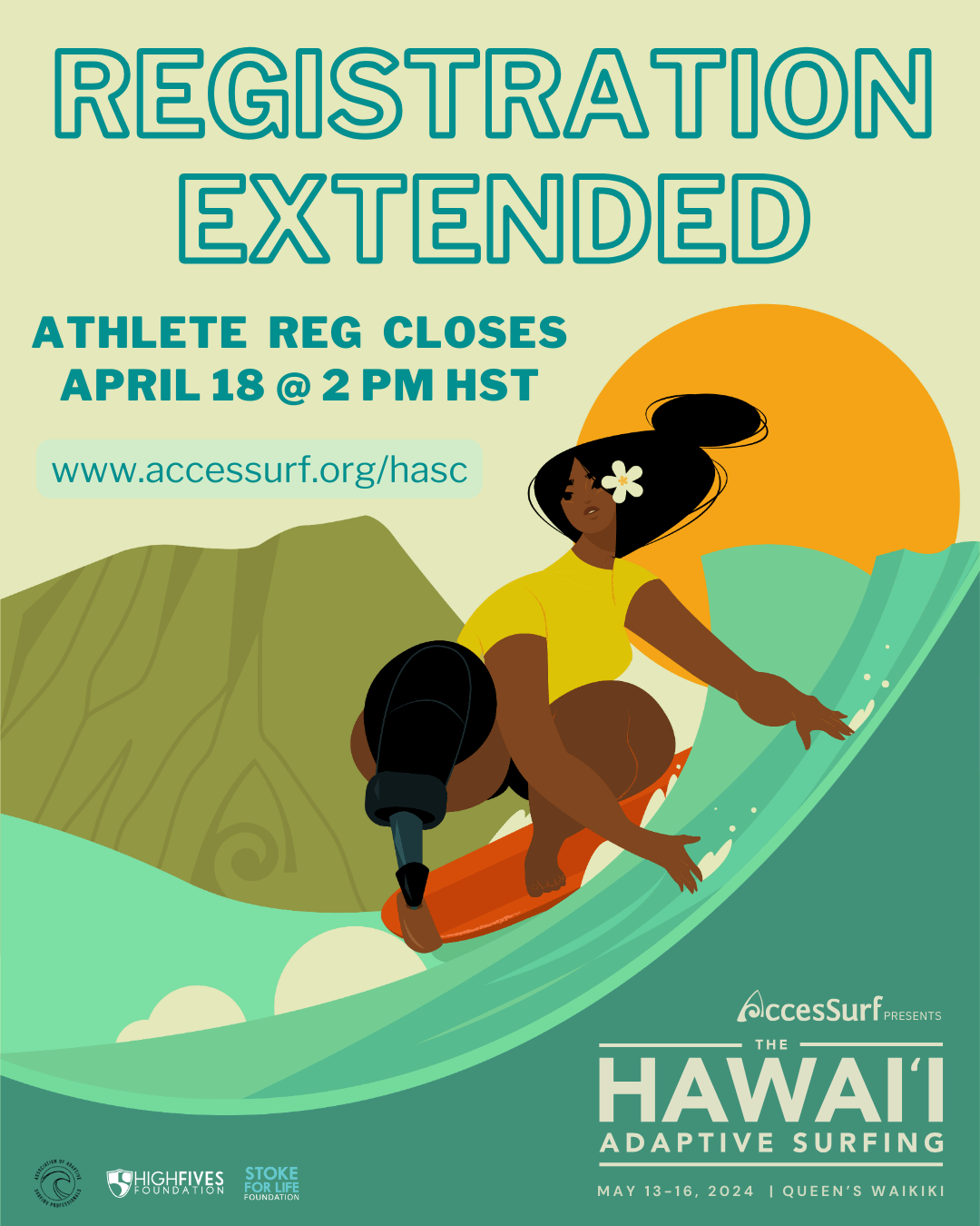 2024 Hawaii Adaptive Surfing Championships Registration extended flyer April 18