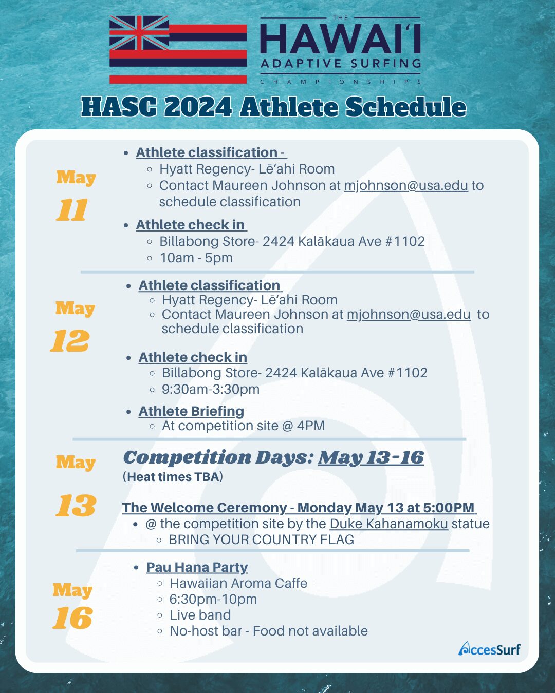 HASC 2024 Athlete Schedule