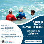 Wounded Warrior DAY AT THE BEACH October 15 Kalaeloa (White Plains Beach) Calling all active service members, veterans and first responders with a disability! w ww.accessurf.org/wwdatb 0745 - Volunteers arrive & set up 0815 - Program Start 1100 - Program End/ Tear Down Volunteer & Participant registration mandatory (participant registration closes August 12th at noon)