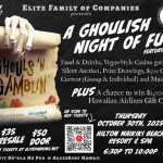 18 & OVER WELCOME! GHOULS 'N GAMBLIN' ELITE FAMILY OF COMPANIES presents A GHOULISH NIGHT OF FUN! FEATURING Food & Drinks, Vegas-Style Casino games (+21), Silent Auction, Prize Drawings, S5oo Costume Contest (Group & Individual) and Much More! PLUS A chance to win $1,000 Hawaiian Airlines Gift Card HOOLA NA PUA Accessurf OR SCAN TO BUY TICKETS $35 PRESALE $50 DOOR PURCHASE TICKETS AT ELITEPARKING.NET To BENEFIT HO'OLA NA PUA & ACCESSURE HAWAII THURSDAY OCTOBER 30ТН, 2025 HILTON WAIKIKI BEACH RESORT & SPA 6:30P TO 10:00P